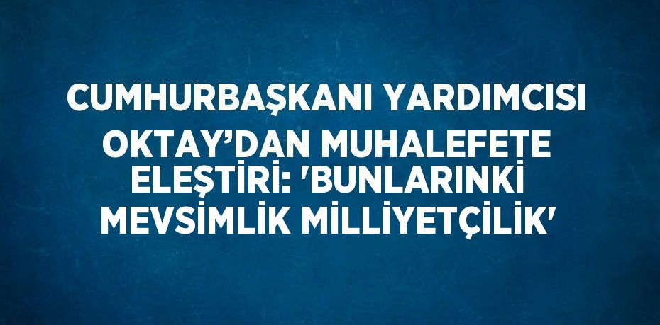 CUMHURBAŞKANI YARDIMCISI OKTAY’DAN MUHALEFETE ELEŞTİRİ: 'BUNLARINKİ MEVSİMLİK MİLLİYETÇİLİK'