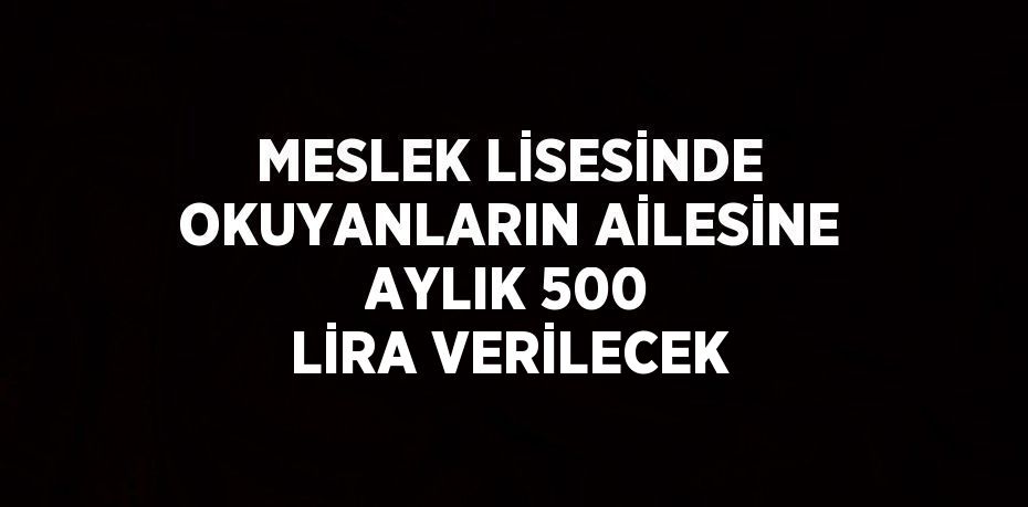 MESLEK LİSESİNDE OKUYANLARIN AİLESİNE AYLIK 500 LİRA VERİLECEK