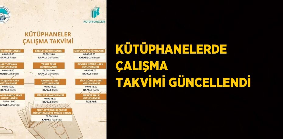 KÜTÜPHANELERDE ÇALIŞMA TAKVİMİ GÜNCELLENDİ