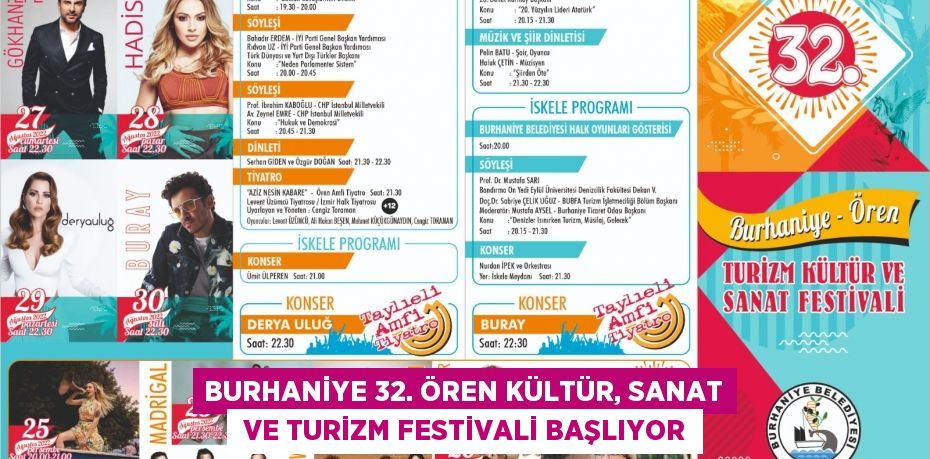 BURHANİYE 32. ÖREN KÜLTÜR, SANAT  VE TURİZM FESTİVALİ BAŞLIYOR