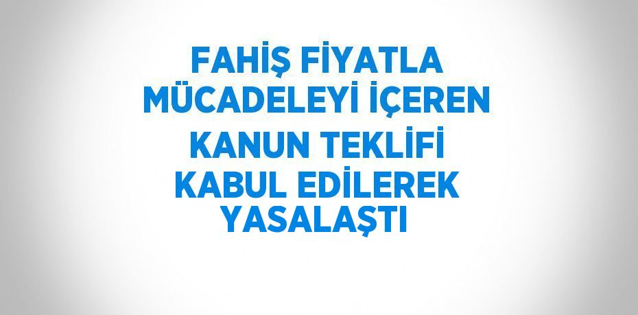 FAHİŞ FİYATLA MÜCADELEYİ İÇEREN KANUN TEKLİFİ KABUL EDİLEREK YASALAŞTI