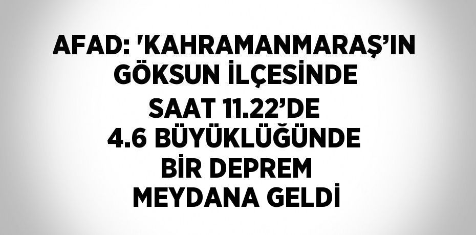 AFAD: 'KAHRAMANMARAŞ’IN GÖKSUN İLÇESİNDE SAAT 11.22’DE 4.6 BÜYÜKLÜĞÜNDE BİR DEPREM MEYDANA GELDİ