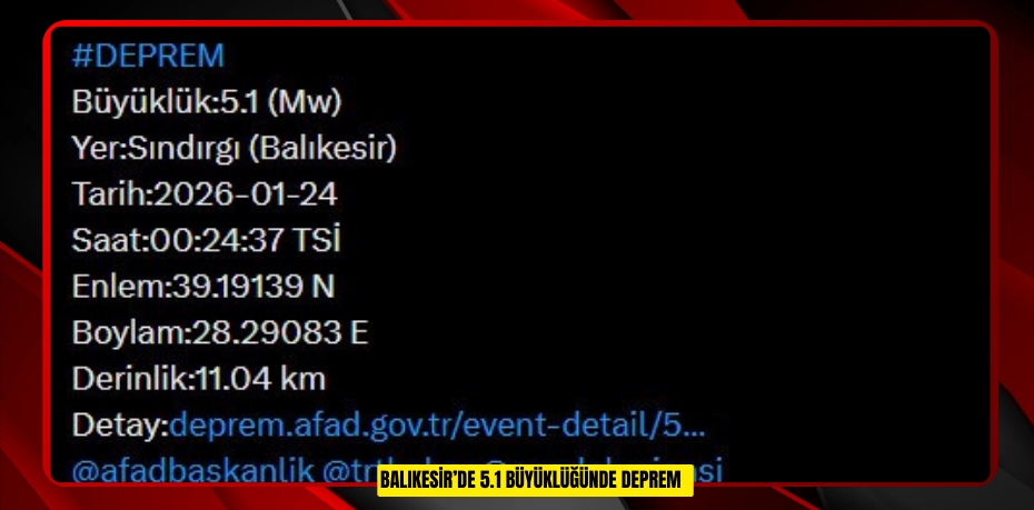 Balıkesir’de 5.1 büyüklüğünde deprem