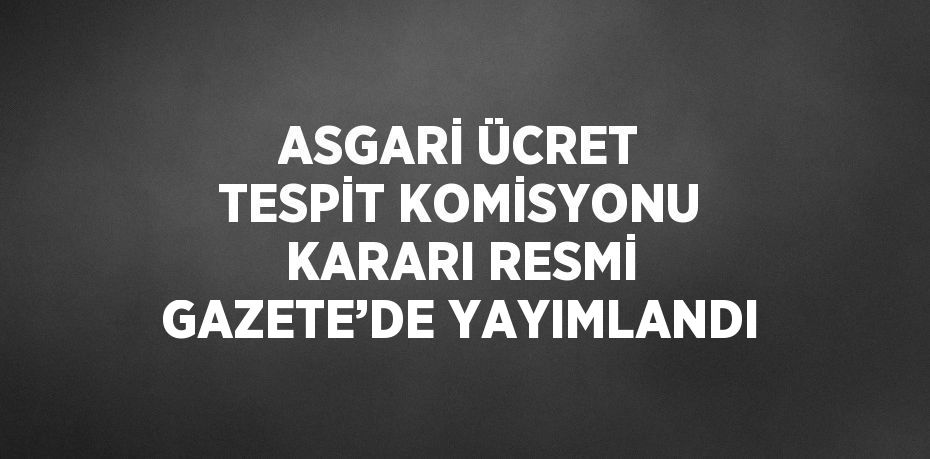 ASGARİ ÜCRET TESPİT KOMİSYONU KARARI RESMİ GAZETE’DE YAYIMLANDI