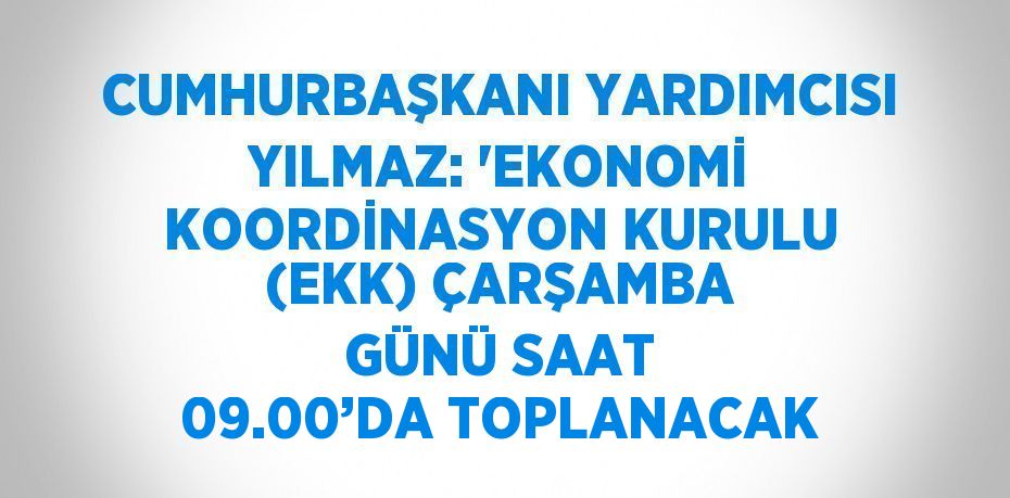 CUMHURBAŞKANI YARDIMCISI YILMAZ: 'EKONOMİ KOORDİNASYON KURULU (EKK) ÇARŞAMBA GÜNÜ SAAT 09.00’DA TOPLANACAK