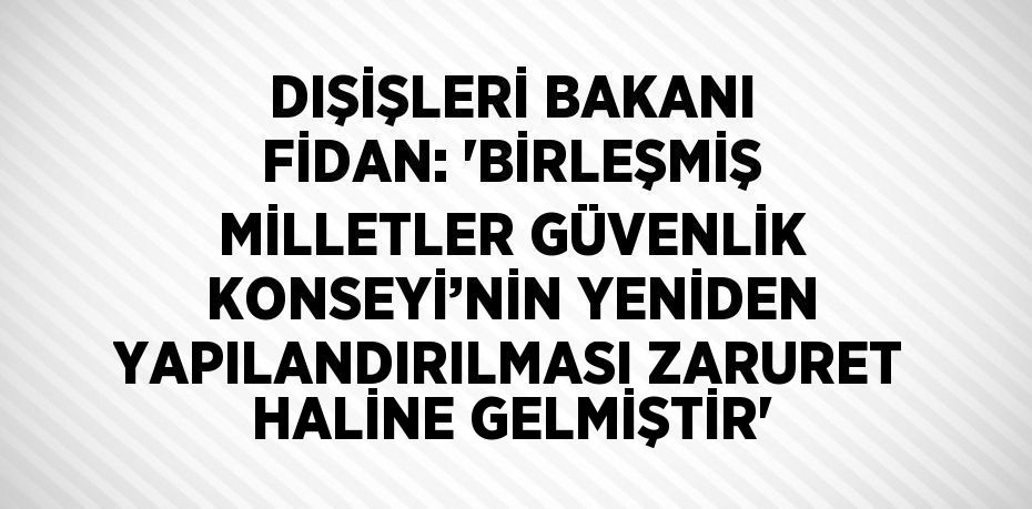 DIŞİŞLERİ BAKANI FİDAN: 'BİRLEŞMİŞ MİLLETLER GÜVENLİK KONSEYİ’NİN YENİDEN YAPILANDIRILMASI ZARURET HALİNE GELMİŞTİR'