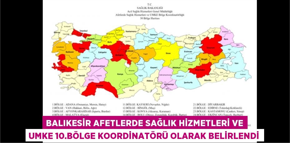 BALIKESİR AFETLERDE SAĞLIK HİZMETLERİ VE UMKE 10.BÖLGE KOORDİNATÖRÜ OLARAK BELİRLENDİ