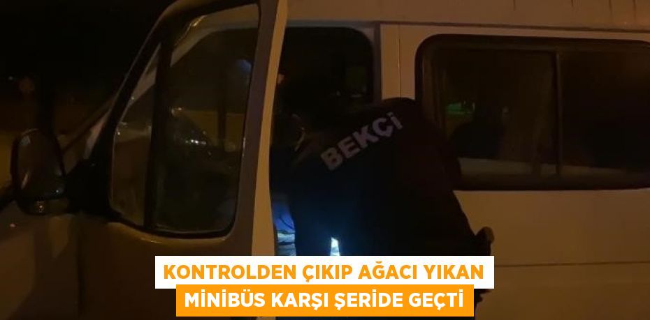 KONTROLDEN ÇIKIP AĞACI YIKAN MİNİBÜS KARŞI ŞERİDE GEÇTİ