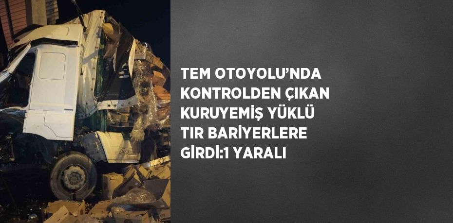 TEM OTOYOLU’NDA KONTROLDEN ÇIKAN KURUYEMİŞ YÜKLÜ TIR BARİYERLERE GİRDİ:1 YARALI