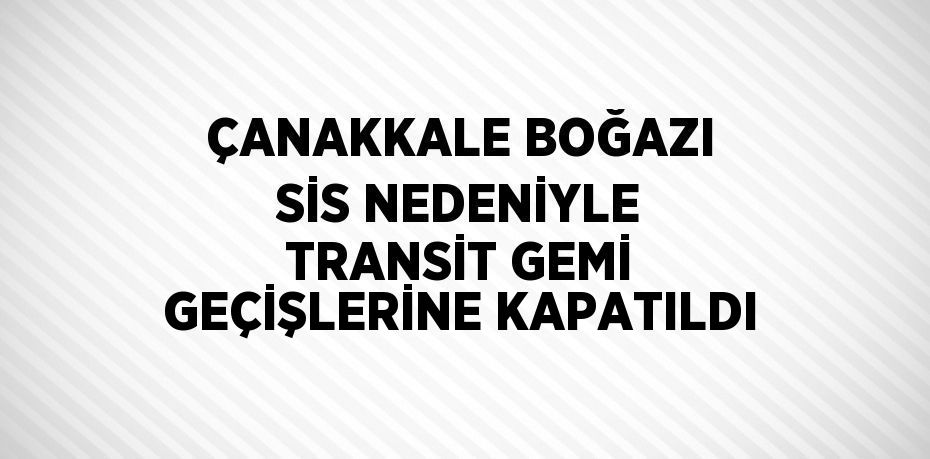 ÇANAKKALE BOĞAZI SİS NEDENİYLE TRANSİT GEMİ GEÇİŞLERİNE KAPATILDI