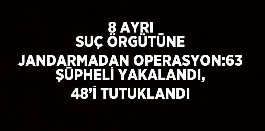 8 AYRI SUÇ ÖRGÜTÜNE JANDARMADAN OPERASYON:63 ŞÜPHELİ YAKALANDI, 48’İ TUTUKLANDI