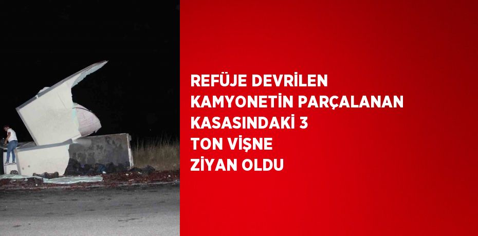 REFÜJE DEVRİLEN KAMYONETİN PARÇALANAN KASASINDAKİ 3 TON VİŞNE ZİYAN OLDU