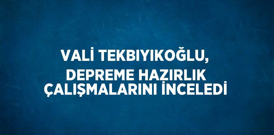 VALİ TEKBIYIKOĞLU, DEPREME HAZIRLIK ÇALIŞMALARINI İNCELEDİ