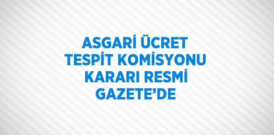 ASGARİ ÜCRET TESPİT KOMİSYONU KARARI RESMİ GAZETE’DE