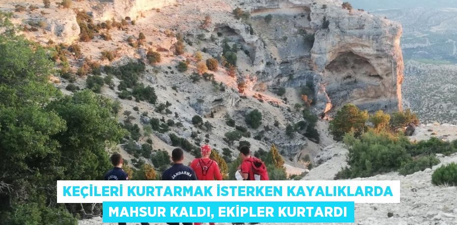 KEÇİLERİ KURTARMAK İSTERKEN KAYALIKLARDA MAHSUR KALDI, EKİPLER KURTARDI