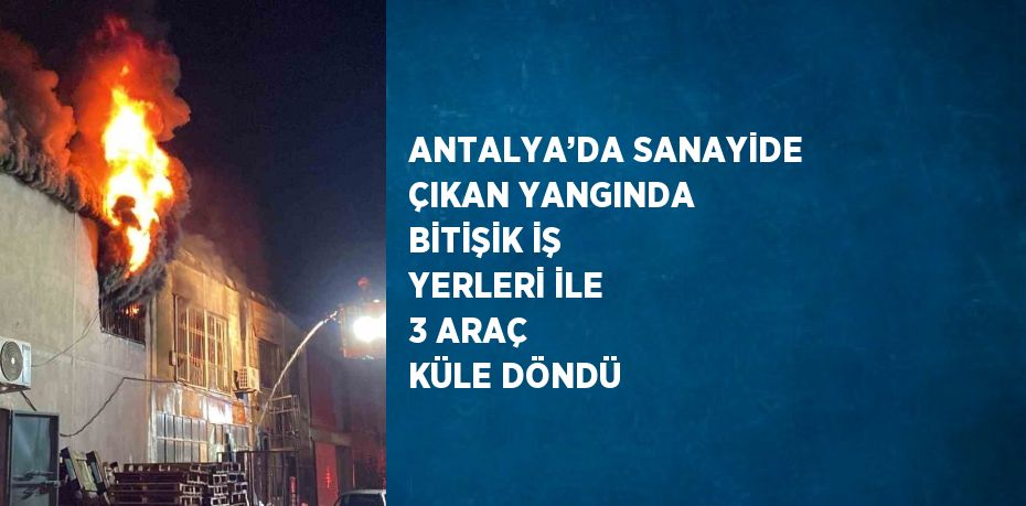 ANTALYA’DA SANAYİDE ÇIKAN YANGINDA BİTİŞİK İŞ YERLERİ İLE 3 ARAÇ KÜLE DÖNDÜ