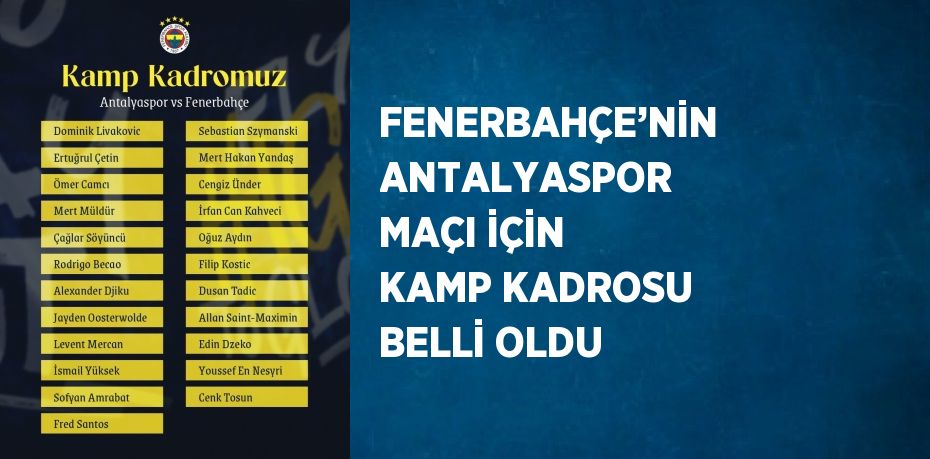 FENERBAHÇE’NİN ANTALYASPOR MAÇI İÇİN KAMP KADROSU BELLİ OLDU