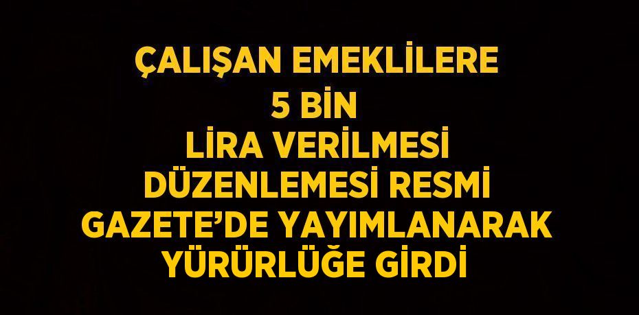 ÇALIŞAN EMEKLİLERE 5 BİN LİRA VERİLMESİ DÜZENLEMESİ RESMİ GAZETE’DE YAYIMLANARAK YÜRÜRLÜĞE GİRDİ