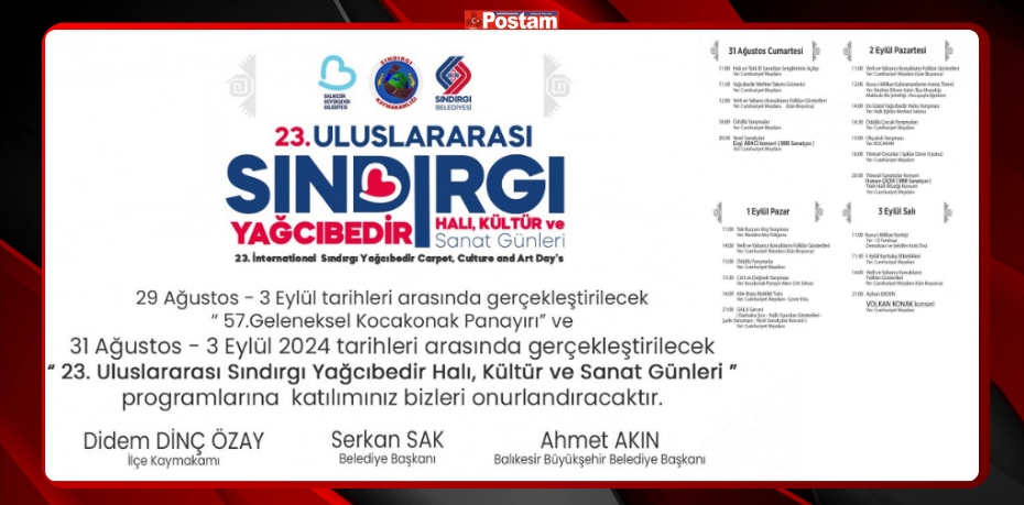 23. ULUSLARARASI SINDIRGI YAĞCIBEDİR HALI, KÜLTÜR VE SANAT SANAT GÜNLERİ