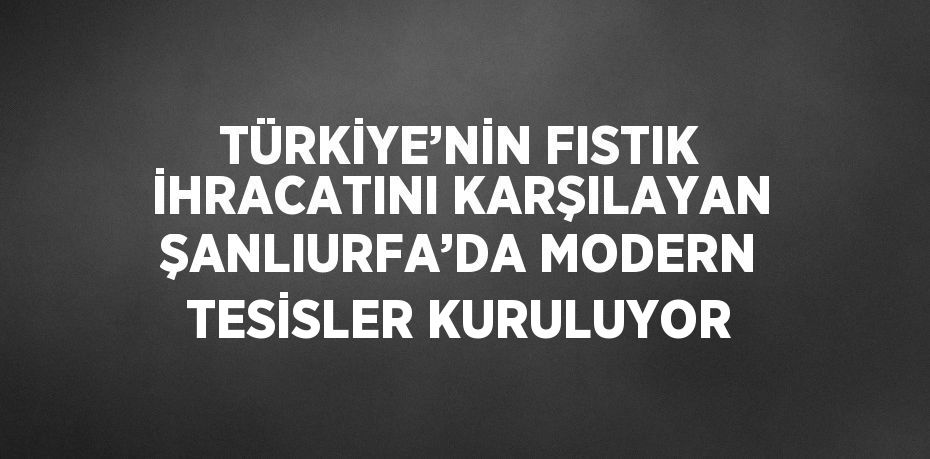 TÜRKİYE’NİN FISTIK İHRACATINI KARŞILAYAN ŞANLIURFA’DA MODERN TESİSLER KURULUYOR