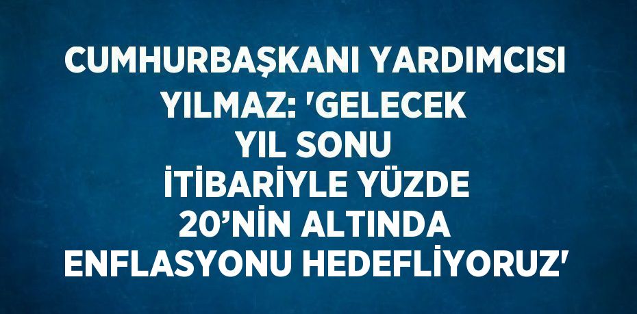 CUMHURBAŞKANI YARDIMCISI YILMAZ: 'GELECEK YIL SONU İTİBARİYLE YÜZDE 20’NİN ALTINDA ENFLASYONU HEDEFLİYORUZ'