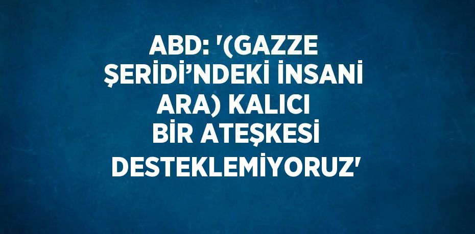 ABD: '(GAZZE ŞERİDİ’NDEKİ İNSANİ ARA) KALICI BİR ATEŞKESİ DESTEKLEMİYORUZ'