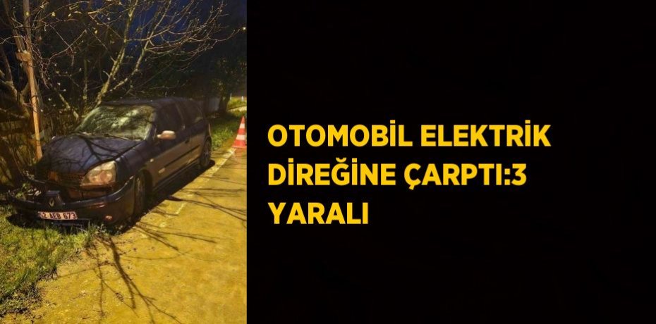 OTOMOBİL ELEKTRİK DİREĞİNE ÇARPTI:3 YARALI