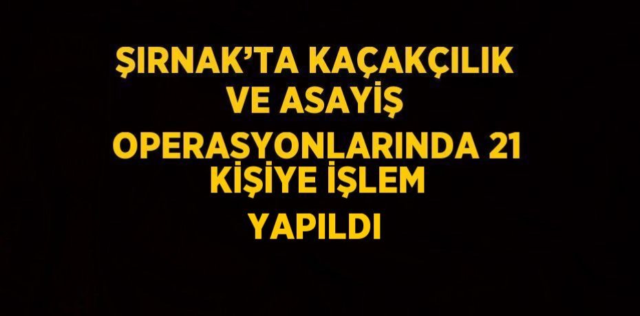 ŞIRNAK’TA KAÇAKÇILIK VE ASAYİŞ OPERASYONLARINDA 21 KİŞİYE İŞLEM YAPILDI
