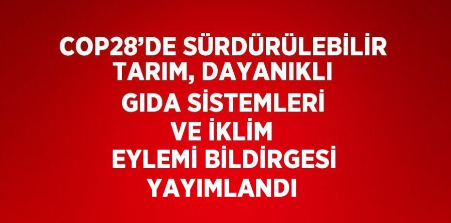 COP28’DE SÜRDÜRÜLEBİLİR TARIM, DAYANIKLI GIDA SİSTEMLERİ VE İKLİM EYLEMİ BİLDİRGESİ YAYIMLANDI