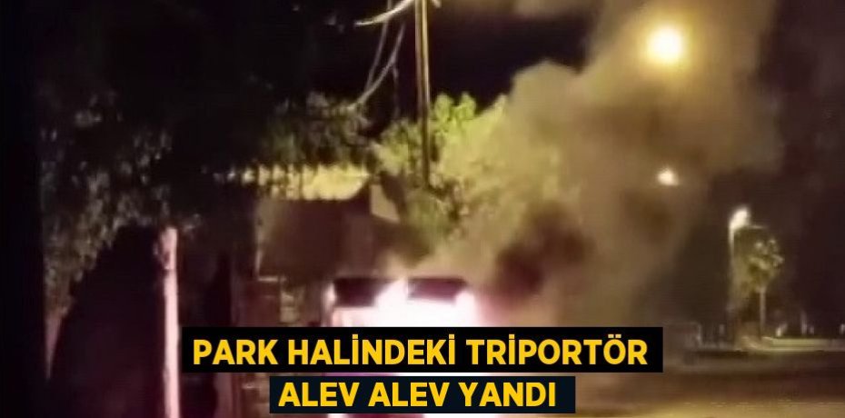 PARK HALİNDEKİ TRİPORTÖR ALEV ALEV YANDI
