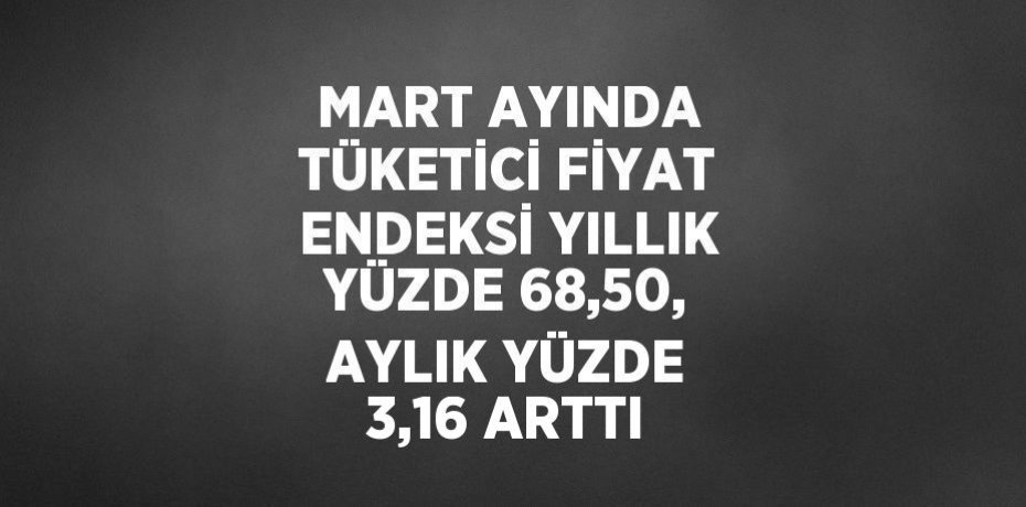 MART AYINDA TÜKETİCİ FİYAT ENDEKSİ YILLIK YÜZDE 68,50, AYLIK YÜZDE 3,16 ARTTI