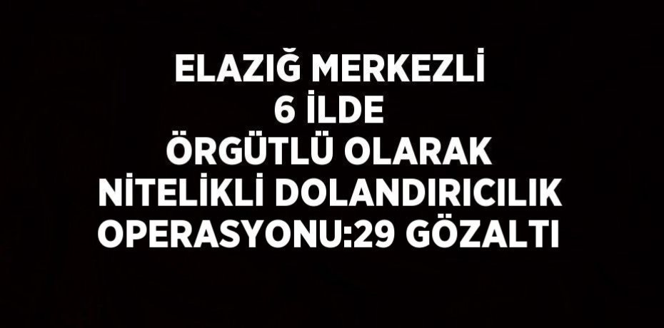 ELAZIĞ MERKEZLİ 6 İLDE ÖRGÜTLÜ OLARAK NİTELİKLİ DOLANDIRICILIK OPERASYONU:29 GÖZALTI