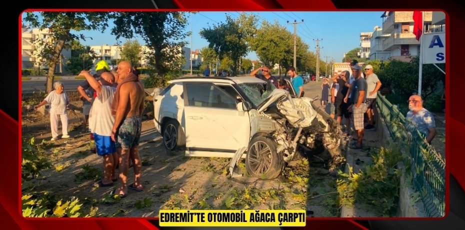 Edremit’te otomobil ağaca çarptı