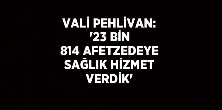 VALİ PEHLİVAN: '23 BİN 814 AFETZEDEYE SAĞLIK HİZMET VERDİK'