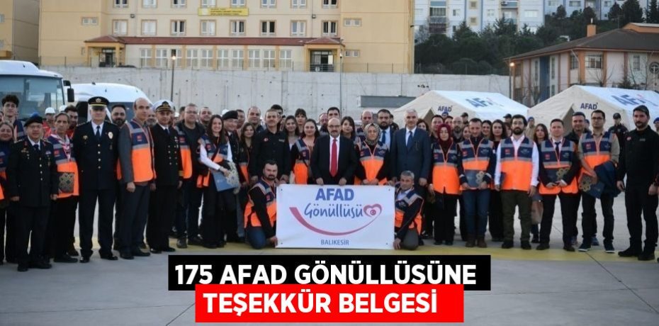 175 AFAD gönüllüsüne teşekkür belgesi  