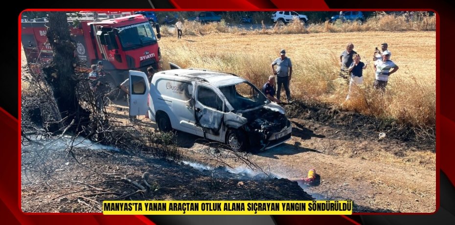 Manyas'ta yanan araçtan otluk alana sıçrayan yangın söndürüldü  