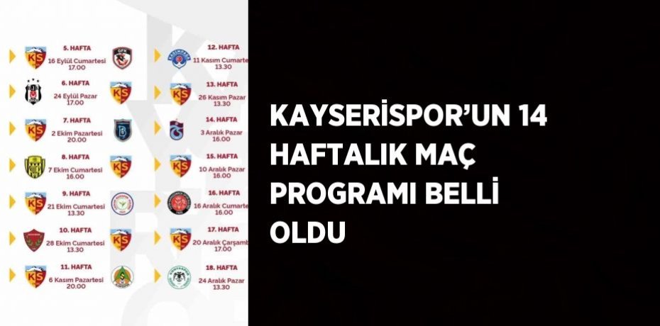 KAYSERİSPOR’UN 14 HAFTALIK MAÇ PROGRAMI BELLİ OLDU