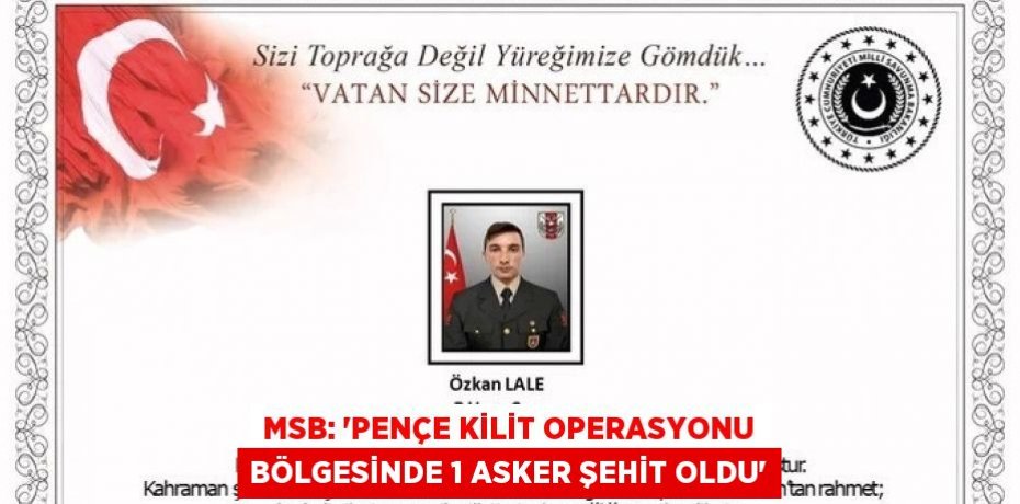 MSB: 'PENÇE KİLİT OPERASYONU BÖLGESİNDE 1 ASKER ŞEHİT OLDU'