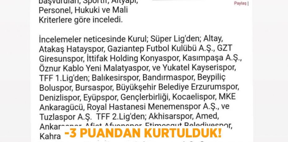 -3 PUANDAN KURTULDUK!