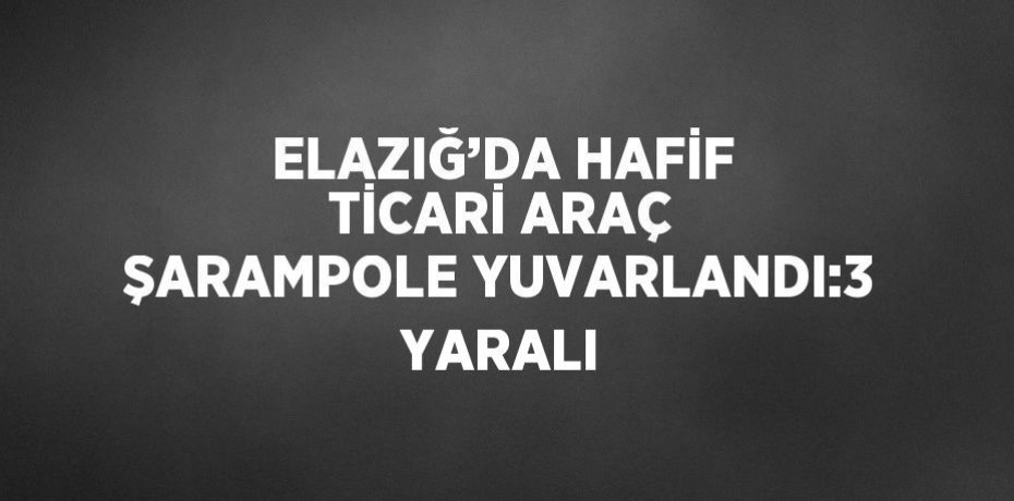 ELAZIĞ’DA HAFİF TİCARİ ARAÇ ŞARAMPOLE YUVARLANDI:3 YARALI