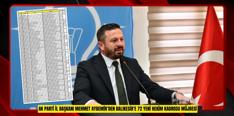 AK PARTİ İL BAŞKANI MEHMET AYDEMİR’DEN BALIKESİR’E 72 YENİ HEKİM KADROSU MÜJDESİ