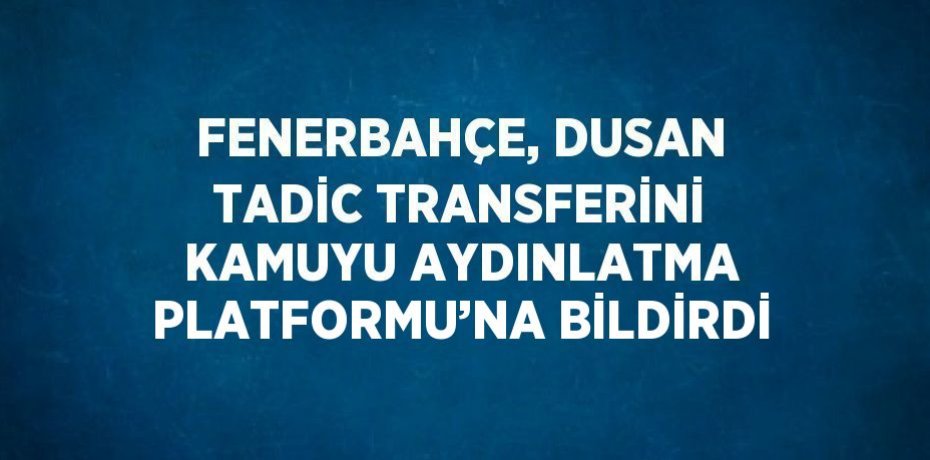 FENERBAHÇE, DUSAN TADİC TRANSFERİNİ KAMUYU AYDINLATMA PLATFORMU’NA BİLDİRDİ