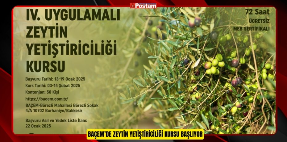BAÇEM’DE ZEYTİN YETİŞTİRİCİLİĞİ KURSU BAŞLIYOR