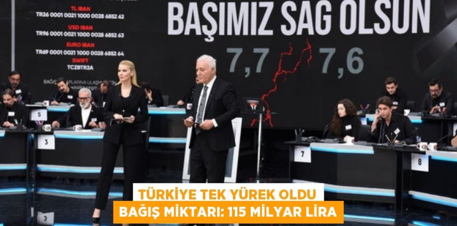 TÜRKİYE TEK YÜREK OLDU BAĞIŞ MİKTARI: 115 MİLYAR LİRA