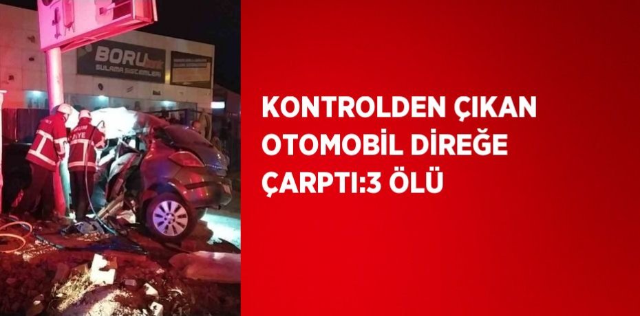 KONTROLDEN ÇIKAN OTOMOBİL DİREĞE ÇARPTI:3 ÖLÜ