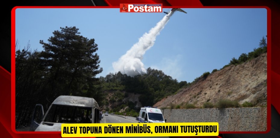 Alev topuna dönen minibüs, ormanı tutuşturdu  