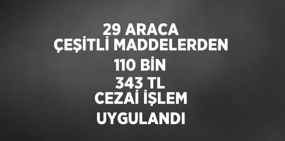 29 ARACA ÇEŞİTLİ MADDELERDEN 110 BİN 343 TL CEZAİ İŞLEM UYGULANDI