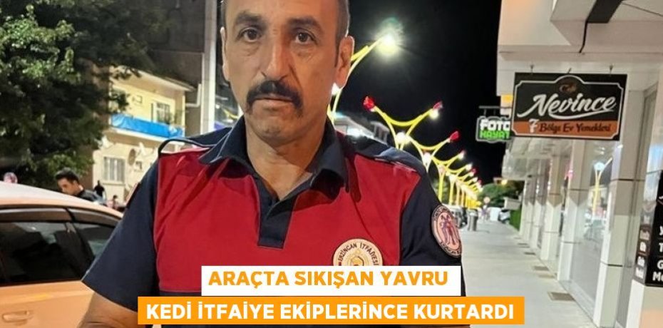 ARAÇTA SIKIŞAN YAVRU KEDİ İTFAİYE EKİPLERİNCE KURTARDI