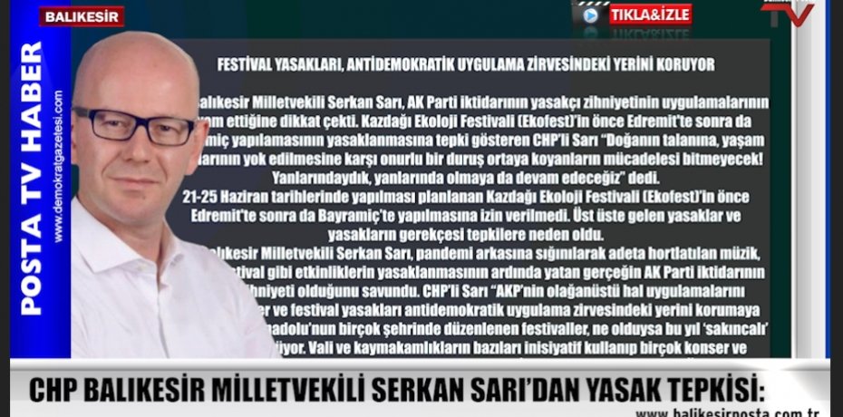 CHP BALIKESİR MİLLETVEKİLİ SERKAN SARI’DAN YASAK TEPKİSİ: