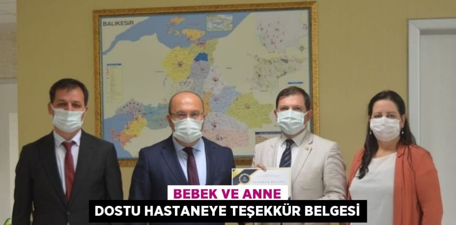 BEBEK VE ANNE DOSTU HASTANEYE TEŞEKKÜR BELGESİ